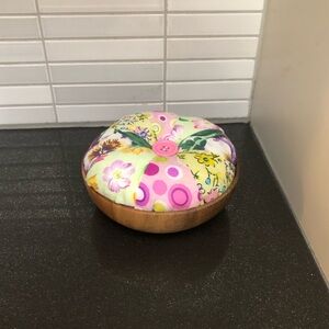 New handmade pin cushion with wooden bottom